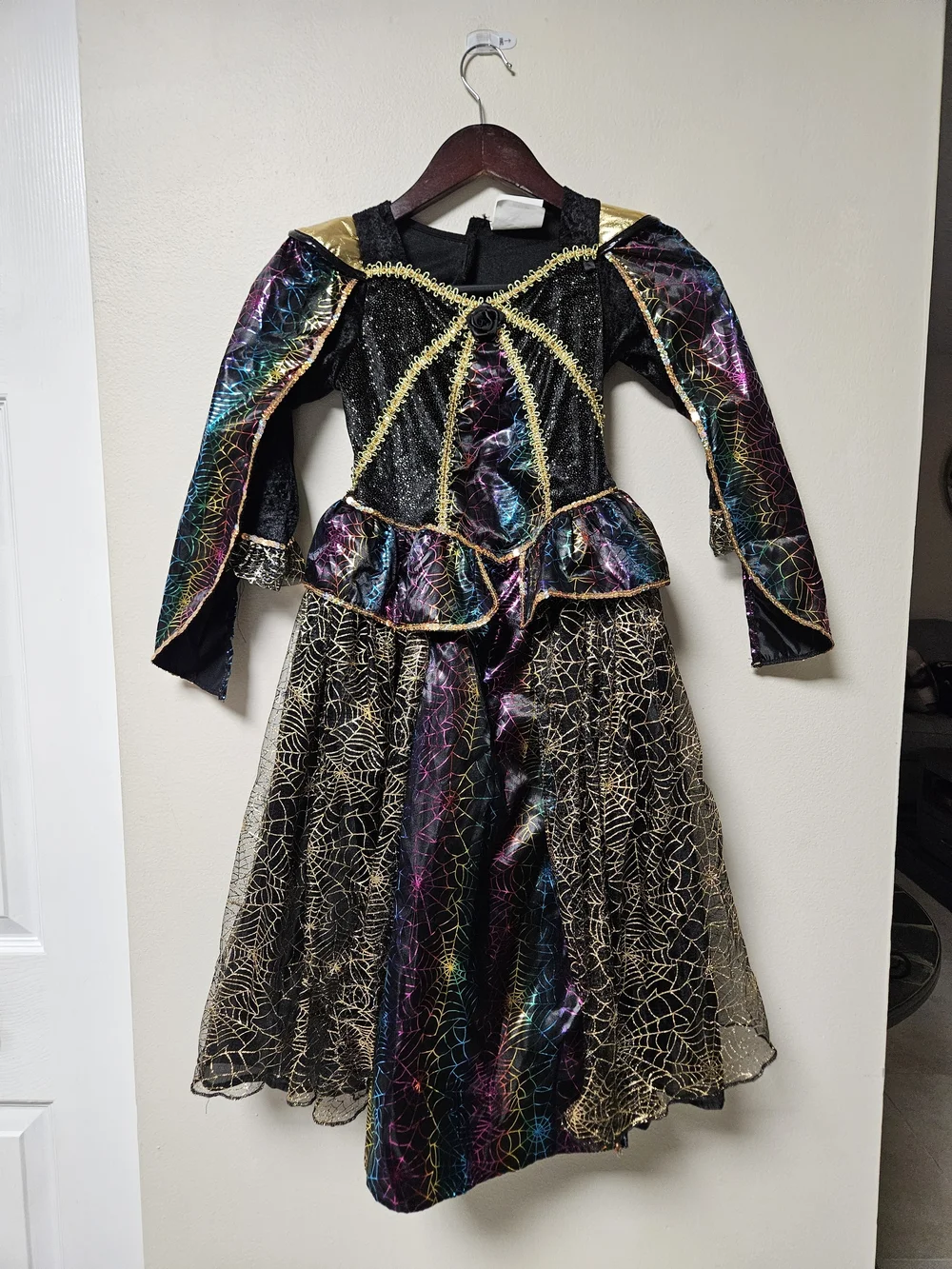 Kids Halloween Sparkle Spiderweb Costume Dress - Black & Multicolor Size 5-6